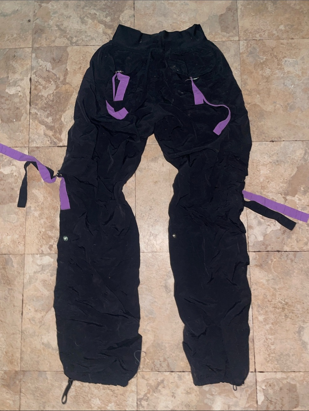 Men's Black Cargo Pants with Purple Accents